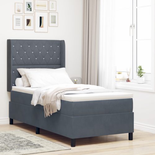 Boxspring Ágy Matresszel & LED Szürke 90x200 cm Bársony