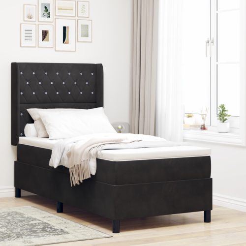 Boxspring Ágy Matrac és LED Fekete 90x200 cm Bársony