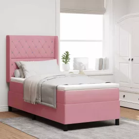   vidaXL Boxrugós ágy matracmal leddel Rózsaszín 90 x 200 cm Bársony