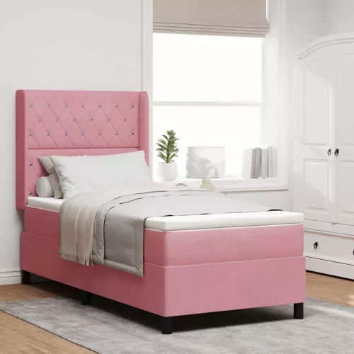 vidaXL Boxrugós ágy matracmal leddel Rózsaszín 90 x 200 cm Bársony