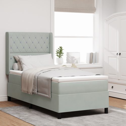 Boxspring Ágy Matraccal & LED Fény Világosszürke 100x200 cm Bársony