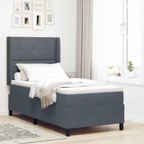   vidaXL Boxrugós ágy matracmal leddel Sötétszürke 90 x 190 cm Bársony