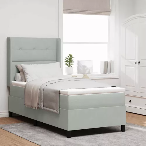 vidaXL Boxrugós ágy matracmal leddel Világosszürke 90 x 200 cm Bársony