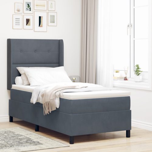Boxspring Ágy Mattal és LED Fekete Szürke 100x200 cm Bársony