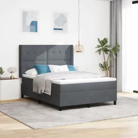   vidaXL Boxrugós ágy LED szalagokkal Sötétszürke 140 x 190 cm Bársony