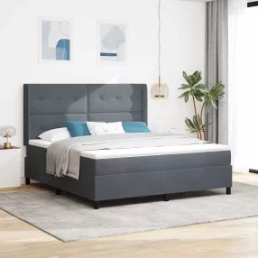   vidaXL Boxrugós ágy matracmal leddel Sötétszürke 180 x 200 cm Bársony