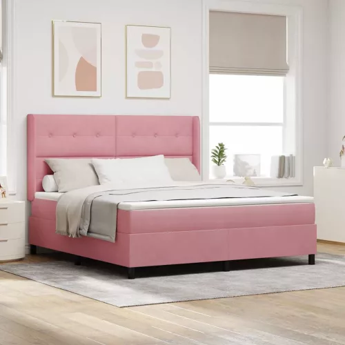 vidaXL Boxrugós ágy matracmal leddel Rózsaszín 180 x 200 cm Bársony