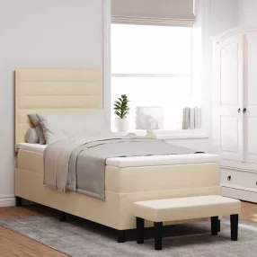   vidaXL Boxrugós ágy fejtámlával Krém 90 x 200 cm szövet