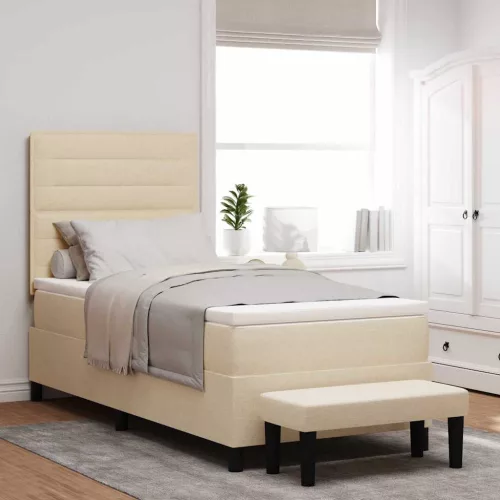 vidaXL Boxrugós ágy fejtámlával Krém 90 x 200 cm szövet