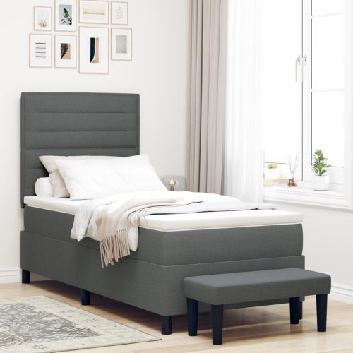 Box Spring ágy matraccal és paddal Sötétszürke 100x200 cm Szövet