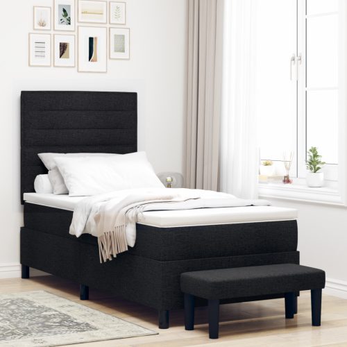 Box Spring Ágy Matraccal és Padlóval Fekete 100x200 cm Szövet