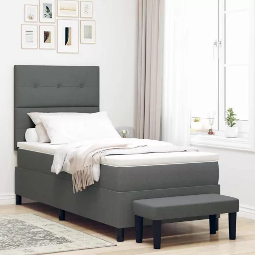 vidaXL Boxrugós ágy fejtámlával Sötétszürke 80 x 200 cm szövet
