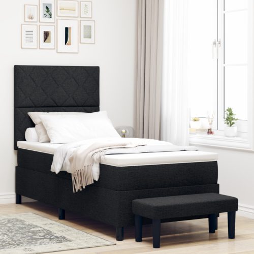 Boxspring ágy matraccal és padra Fekete 100x200 cm Szövet