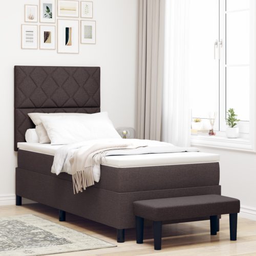 Box Spring Ágy Matrac és Pad Sötétbarna 100x200 cm Szövet