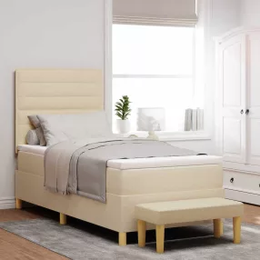   vidaXL Boxrugós ágy fejtámlával Krém 200 x 90 cm szövet