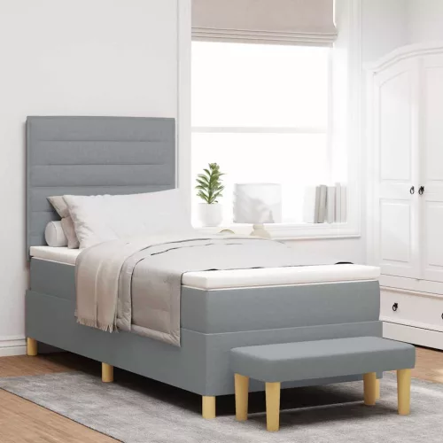 vidaXL Boxrugós ágy fejtámlával Világosszürke 200 x 100 cm szövet