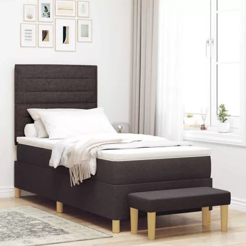 vidaXL Boxrugós ágy fejtámlával sötétbarna 200 x 90 cm szövet
