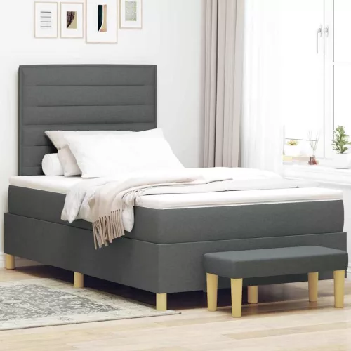 vidaXL Boxrugós ágy fejtámlával Sötétszürke 190 x 120 cm szövet