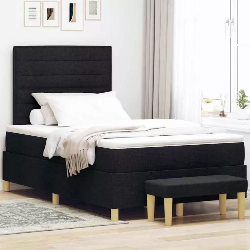 vidaXL Boxrugós ágy fejtámlával Fekete 200 x 120 cm szövet