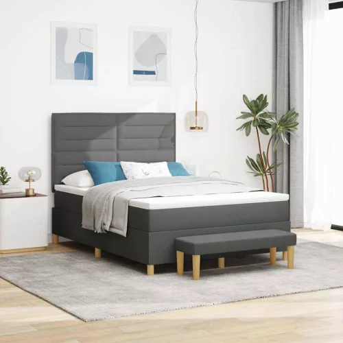 vidaXL Boxrugós ágy párnával Sötétszürke 200 x 140 cm szövet