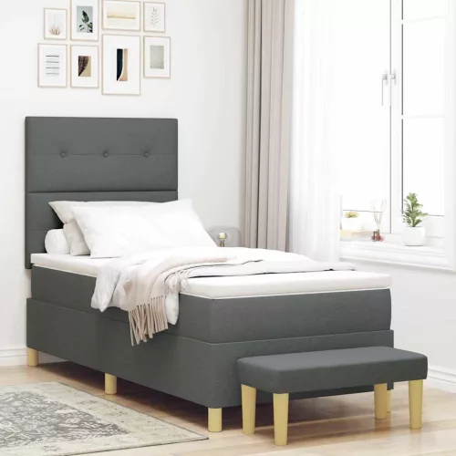 vidaXL Boxrugós ágy fejtámlával Sötétszürke 200 x 80 cm szövet