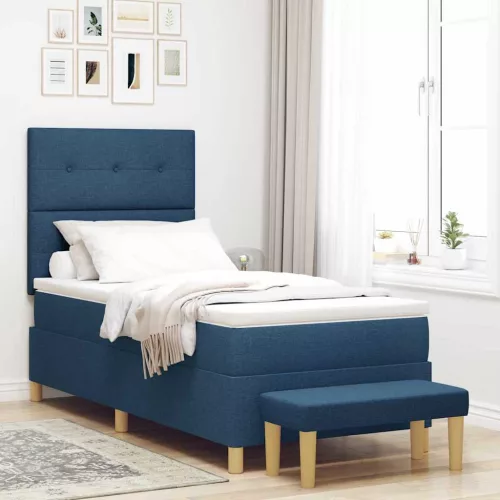 vidaXL Boxrugós ágy párnával fejtámlával Kék 200 x 80 cm szövet