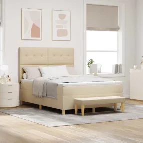   vidaXL Boxrugós ágy fejtámlával Krém 200 x 160 cm szövet