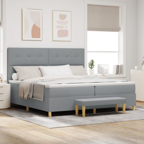 Boxspring Ágy Mattal & Pad Light Grey 200x200 cm Szövet
