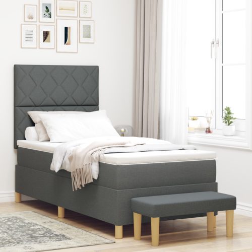 Box Spring Ágy Matraccal & Pad Sötétszürke 90x200 cm Szövet