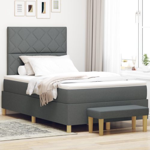 Box Spring Ágy Matraccal és Pad Sötétszürke 120x190 cm Textil