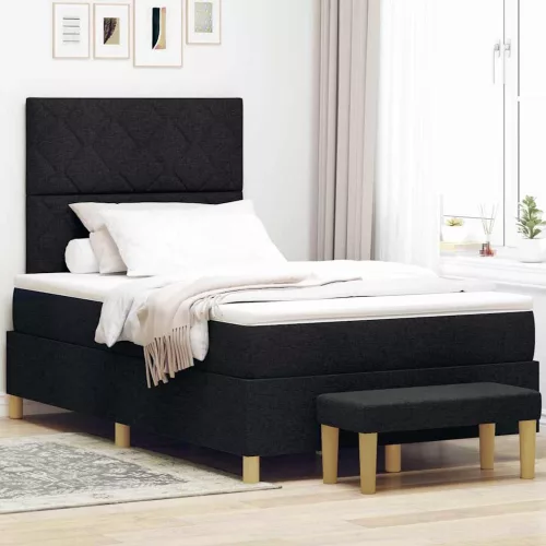 vidaXL Boxrugós ágy párnával fejtámlával Fekete 200 x 120 cm szövet