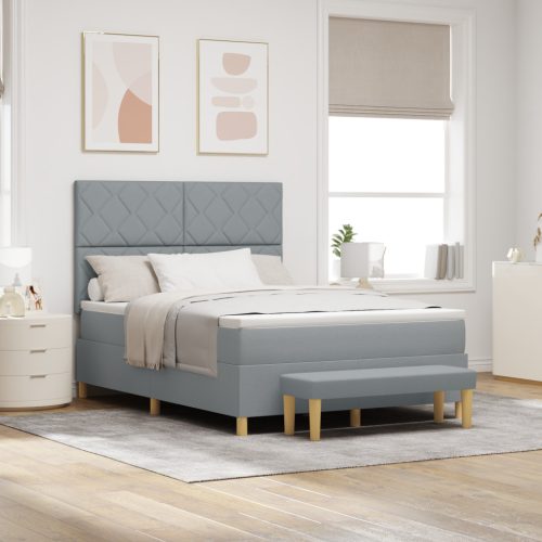 Box Spring Ágy Matracral és Padlóval Világosszürke 140x200 cm Szövet