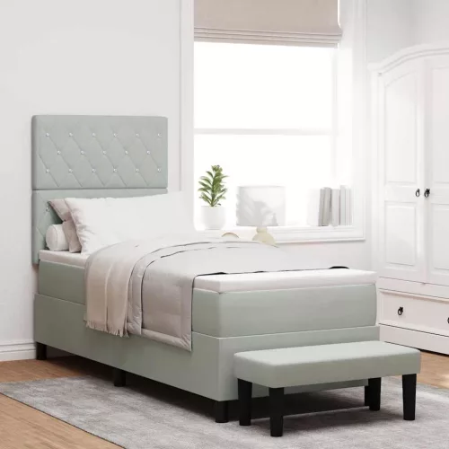 vidaXL Boxrugós ágy párnával Világosszürke 200 x 80 cm Bársony