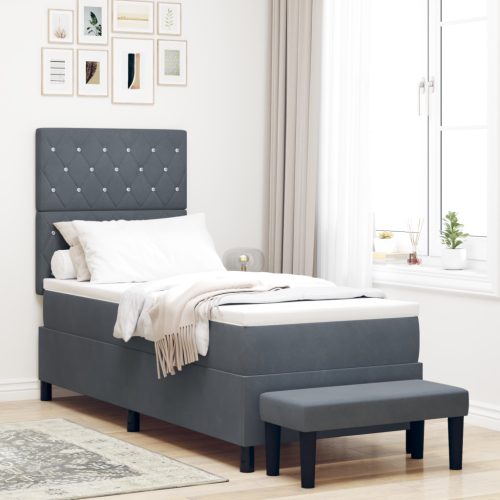 Box Spring Ágy Matraccal & Pad Sötétszürke 80x200 cm Bársony