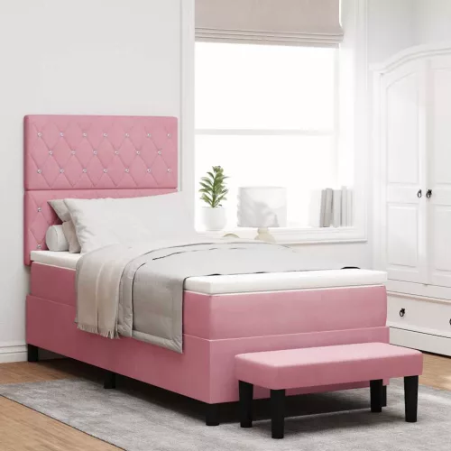 vidaXL Boxrugós ágy fejtámlával Rózsaszín 190 x 90 cm Bársony