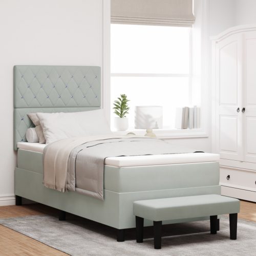 Box Spring Ágy Matrac & Pad Világosszürke 90x200 cm Bársony
