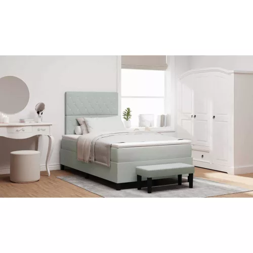 vidaXL Boxrugós ágy fejtámlával Világosszürke 200 x 120 cm Bársony