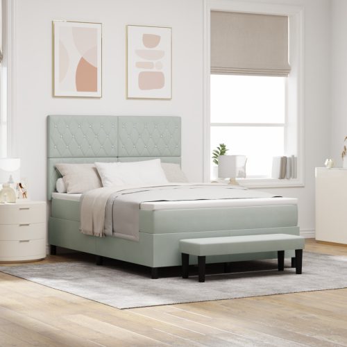 Box Spring Ágy Matraccal és Paddal Világosszürke 140x190 cm Bársony