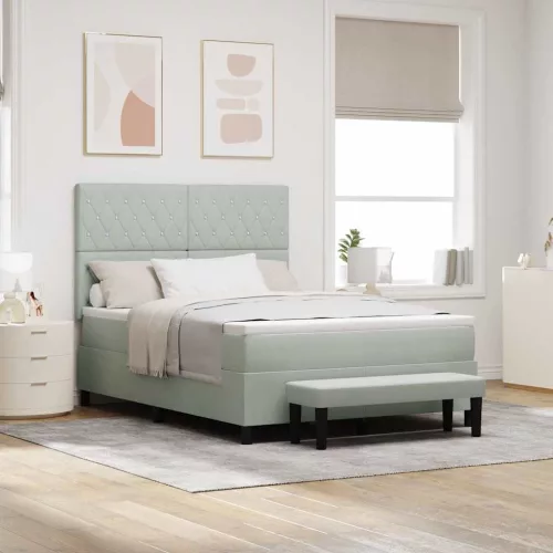 vidaXL Boxrugós ágy párnával Világosszürke 200 x 140 cm Bársony