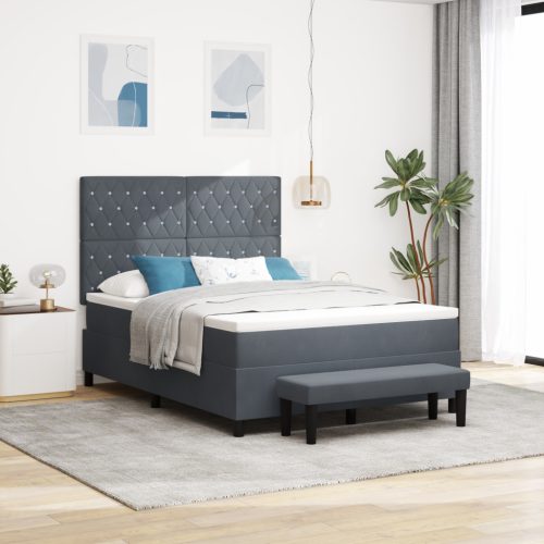Boxspring Ágy Matrac & Pad Sötétszürke 140x200 cm Bársony