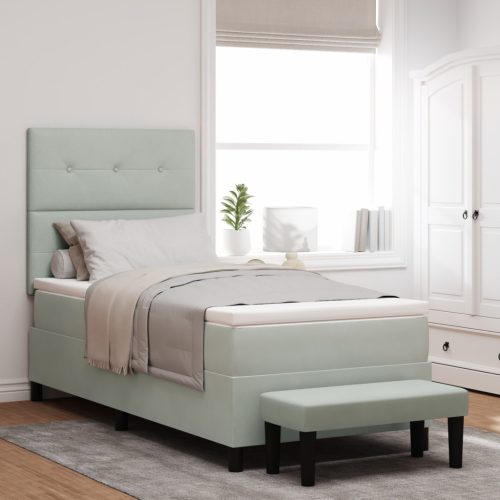 Boxspring ágy matraccal és paddal világosszürke 80x200 cm velúr