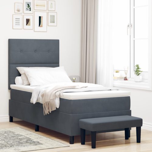 Boxspring Ágy Matraccal és Paddal Sötétszürke 80x200 cm Bársony