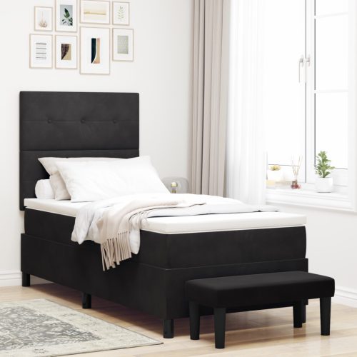 Box Spring Ágy Matraccal & Pad Fekete 80x200 cm Plüss