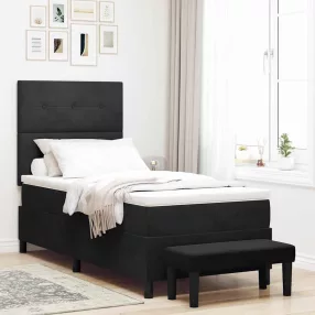   vidaXL Boxrugós ágy párnával fejtámlával Fekete 200 x 90 cm Bársony