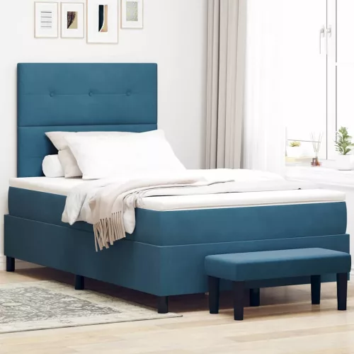 vidaXL Boxrugós ágy fejtámlával Sötétkék 190 x 120 cm Bársony