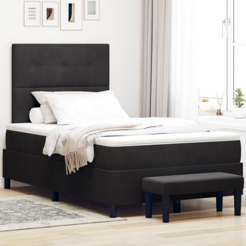 Dobozrugós ágy matraccal és pad fekete 120x200 cm bársony