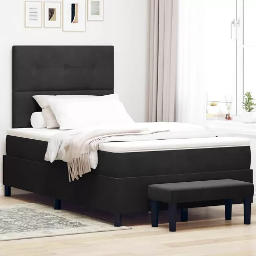 vidaXL Boxrugós ágy fejtámlával Fekete 200 x 120 cm Bársony