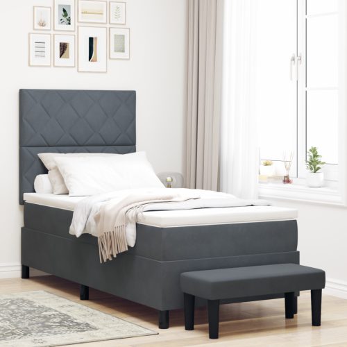 Box Spring Ágy Matraccal & Pad Sötétszürke 90x200 cm Bársony