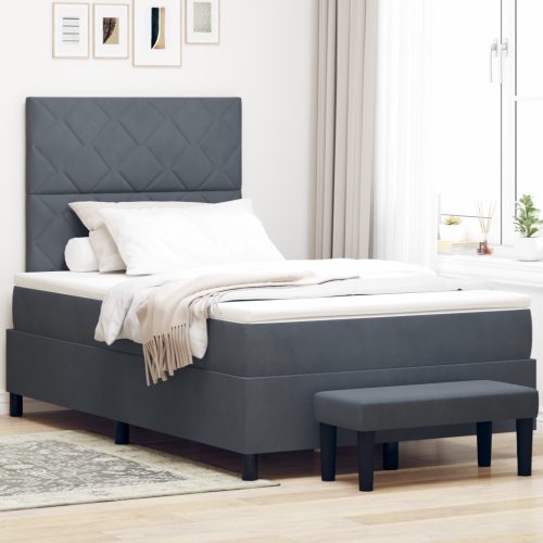 Box Spring Ágy Matraccal és Paddal Sötétszürke 120x190 cm Bársony