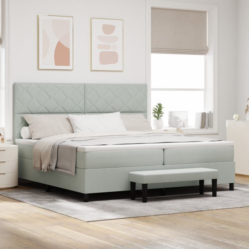 Box Spring Ágy Matraccal és Padal Világosszürke 200x200 cm Bársony